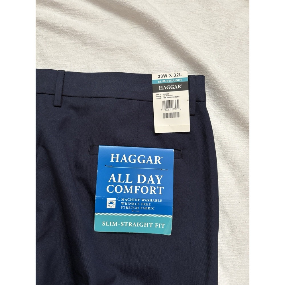 NEW Haggar Men's All Day Comfort Slim Straight Fit Pants Navy Men's Size 38 X 32 - Picture 12 of 12